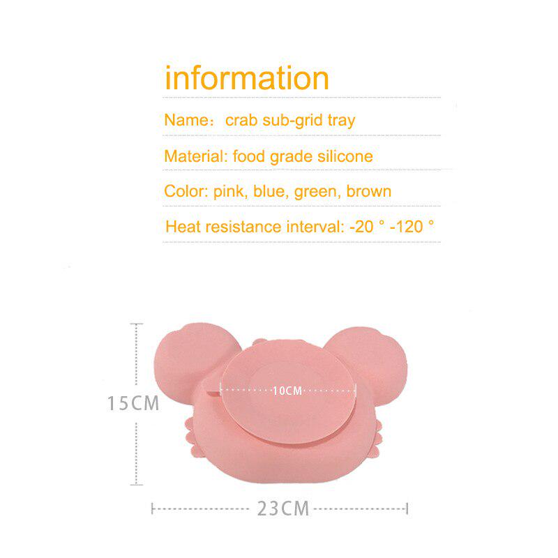 Sub-grid Silicone Sucker Tableware for Baby Cartoon Crab Anti-fall Dinner Plate Infant Kids Supplementary Food Bowl Soft Dishes