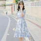French Sweet Mid-length Dress Ruffled Gentle Cake Skirt Chiffon Mid-length Sweet Dress A-line Dress with Waist and Thin