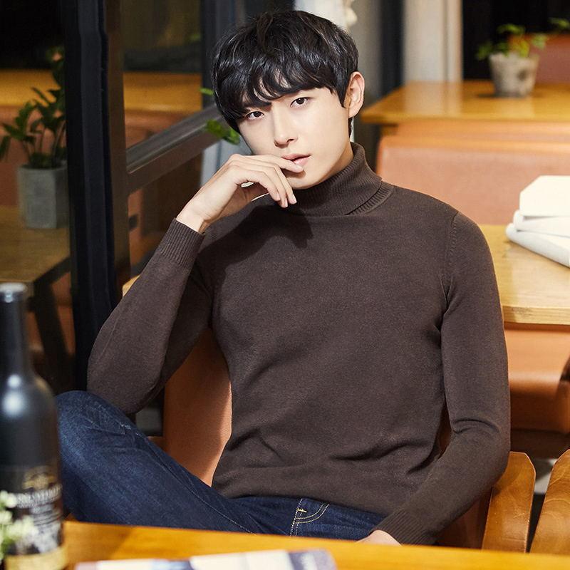 Men's Sweater Clothes Autumn and Winter Sweater Thin Section High Round Collar Plush Shirt