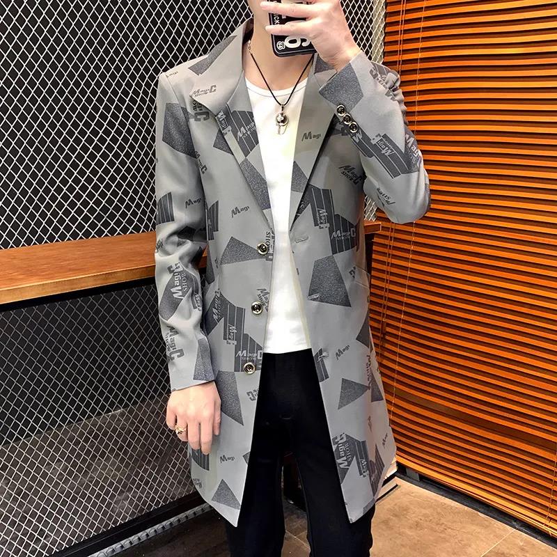 Men Camouflage Slim Windbreaker Suit Collar Coat Casual Jacket Trend Parka Long