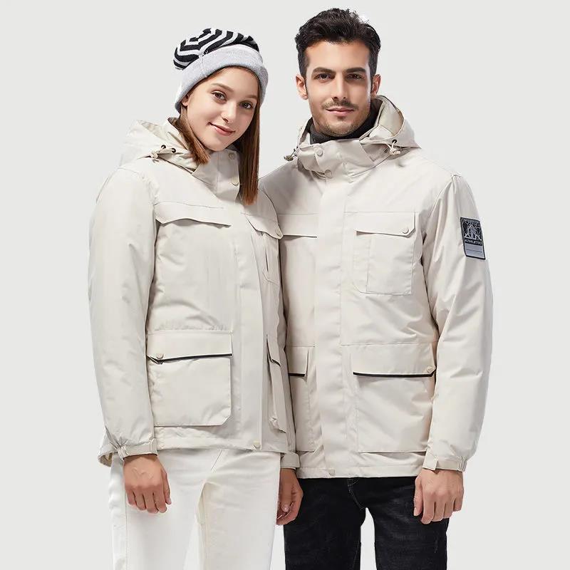 Men's and Women's Outdoor Jackets Winter Waterproof and Windproof White Duck Down Jacket Ski Mountaineering Two-piece Jacket