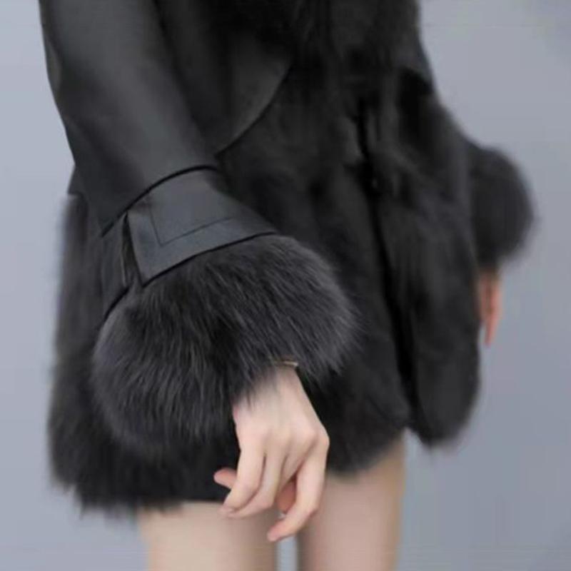 Fur Coat Women's Winter New Style Fox Fur Mid-length PU Leather Stitching Thick Warm Leather Coat for Women's Cotton Jacket To Keep Warm