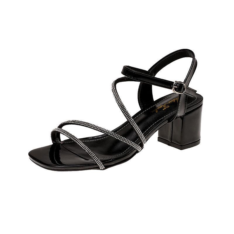 Size 34-39 Women Shiny Slippers Outdoor Bohemian Beach High Heels Wear-resistant Non-slip Office Lady Rhinestone Sexy Sandals