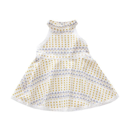 Girls' Summer Korean Style Dot Bohemian Dress Round Neck Sleeveless Dress Lace Cute Baby A-line Skirt