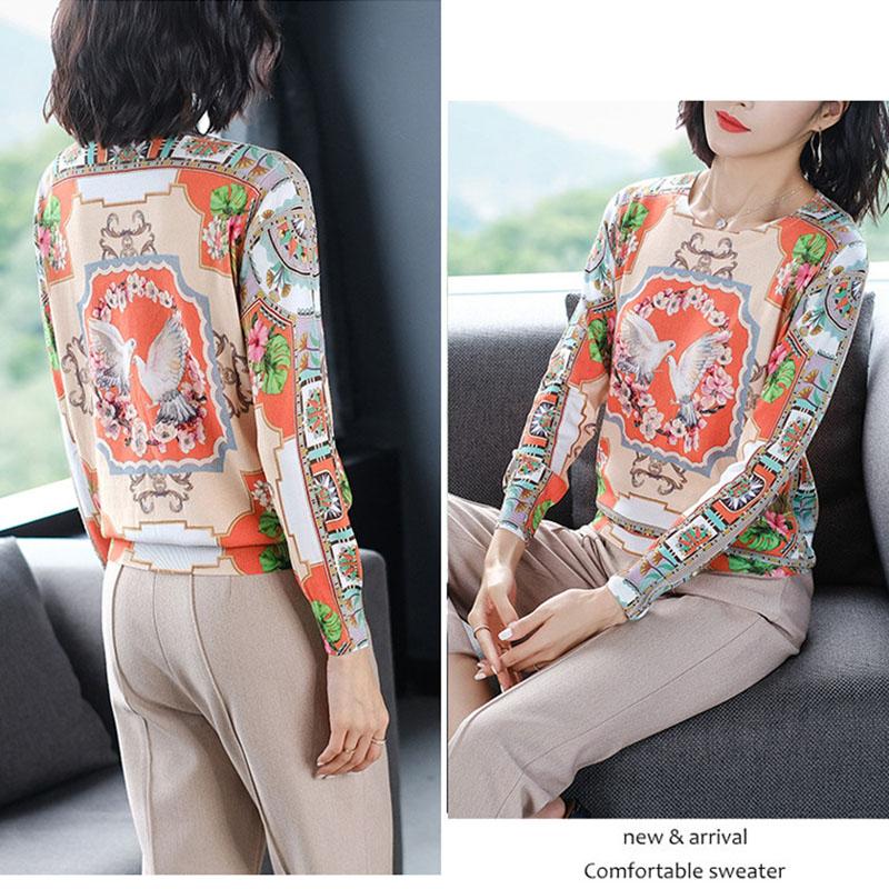 Autumn  Winter Ethnic Style Printed Sweater Women Short O-neck Pullover Loose Plus Size Wool Sweater Ladies Knit Jumper Top