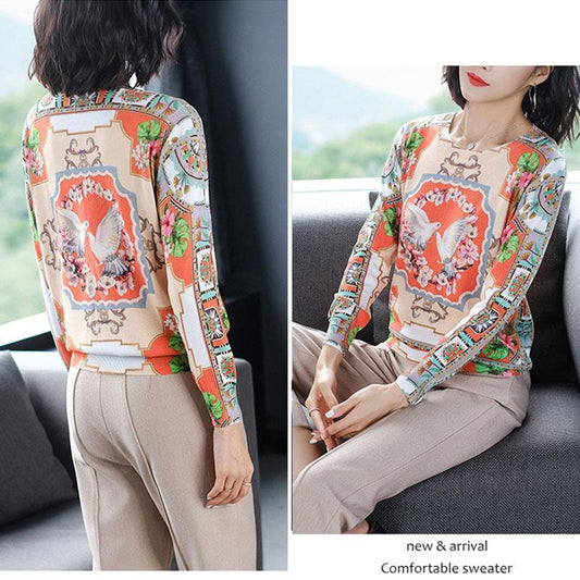 Autumn  Winter Ethnic Style Printed Sweater Women Short O-neck Pullover Loose Plus Size Wool Sweater Ladies Knit Jumper Top
