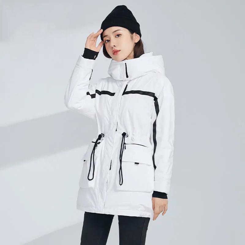 Winter Ladies Hooded Mid-Length Down Jacket Workwear Versatile Casual Warm Jacket Slim Fit Down Jacket Outdoor Windproof Padded Jacket