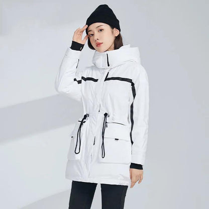 Winter Ladies Hooded Mid-Length Down Jacket Workwear Versatile Casual Warm Jacket Slim Fit Down Jacket Outdoor Windproof Padded Jacket