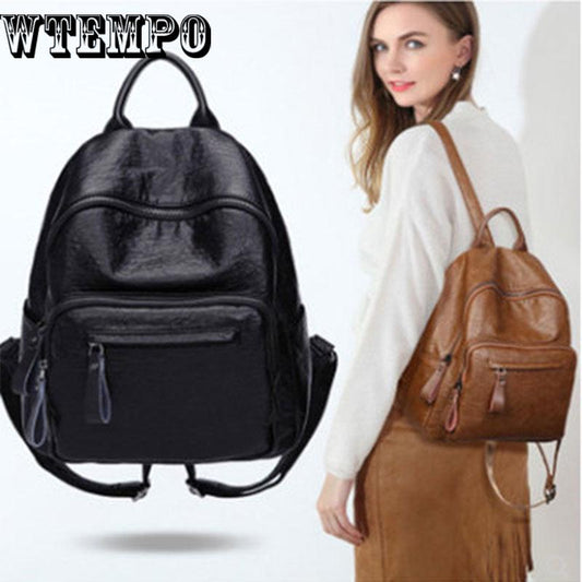 Fashion Women Backpack Quality Leather School Bags Large School Backpack Vintage Solid Shoulder Bags