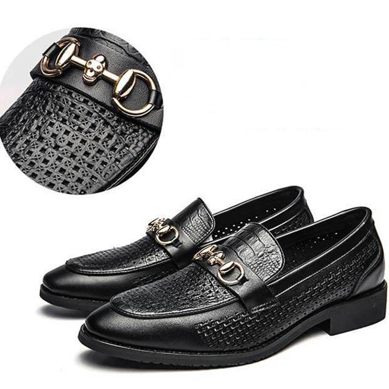 Slip on Formal Dress Shoes for Man Leather Men Shoes Summer Hollow Breathable Oxfords Man Casual Shoes