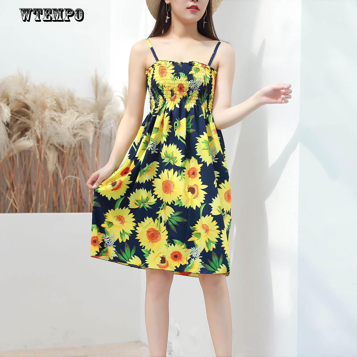 WTEMPO Tube top waist sleeveless strap dress pleated skirt spring and summer wrapped chest slim