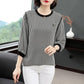 Black and White Striped T-shirt Women's Summer Large Size Loose Korean Version Mid-sleeve Bottoming Shirt