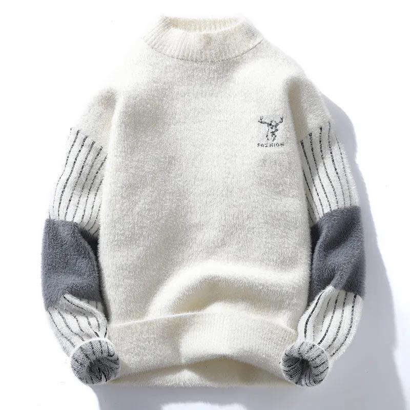 Sweater Men's Autumn and Winter Plus Velvet Thick Warm Bottoming Shirt Half High Neck Pattern Sweater