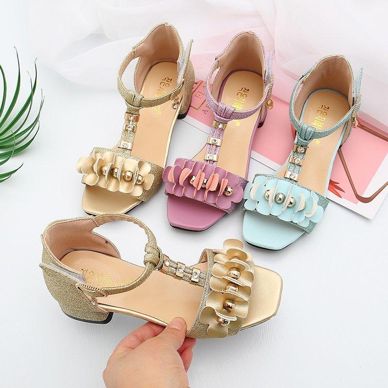 Children's Roman Shoes  Girls' Sandals  Fashion High-heeled Korean Version  Big Children's Soft-soled Little Girl Princess Shoes