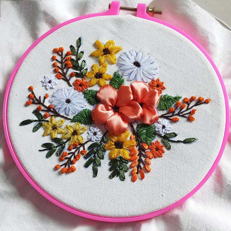 Ribbon Embroidery Small Painting Kit Non-finished Product 30X30CM Three-dimensional Cross Stitch Autumn Color Pine Cone Embroidery