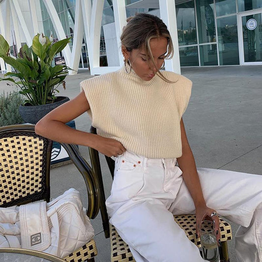 Turtleneck Autumn Winter Solid Wool Knit Sweater New Sexy Temperament High Neck Short Sleeve Sweater Top Women