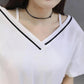 V-neck T-shirt Women Loose Shoulder Short-sleeved Off-shoulder Open Back Flared Sleeve Top Clothes Bottoming Shirt Compassionate Sweet Style