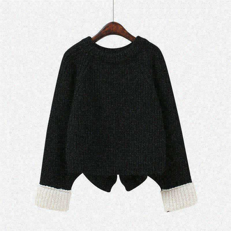 Autumn Winter Short Sweater Women Students Loose Back Split Hem Knitwear Thick Pullover Sweater Jumper