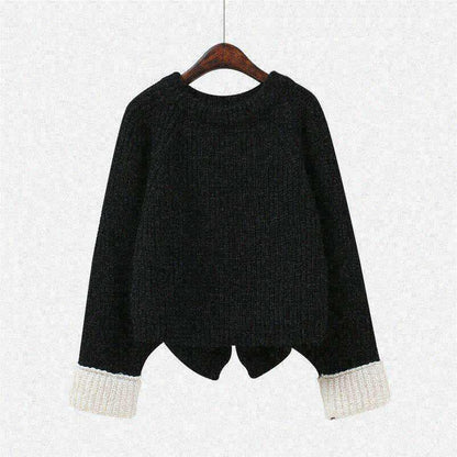 Autumn Winter Short Sweater Women Students Loose Back Split Hem Knitwear Thick Pullover Sweater Jumper