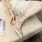 Summer High-heeled Sandals Women's Velvet Round Circle Pointed Toe Thin Mid-heeled Baotou Women's Sandals