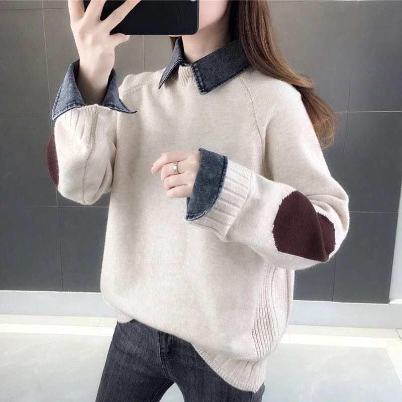 Spring and Autumn Casual Sweater Thicken Loose Knit Top Fashion Simple Female Jacket