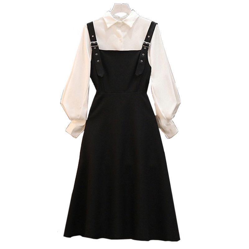 Two-piece Single/large Size Women's Spring  Autumn Suit Women's Fashion Shirt Covering Belly Slimming Dress Women
