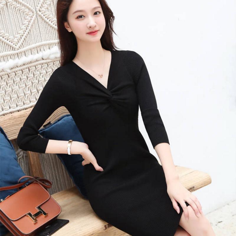 Mid-length Chest Wrap Sexy Slim Sweater Skirt Package Knitted Bottoming Dress Female