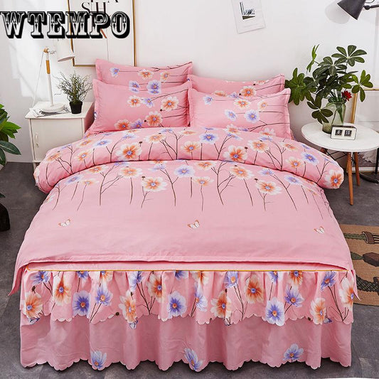 Pattern Decoration Bed Skirt Bedding Set Large Bed Linen Bed Cover Pillowcase Home Textile