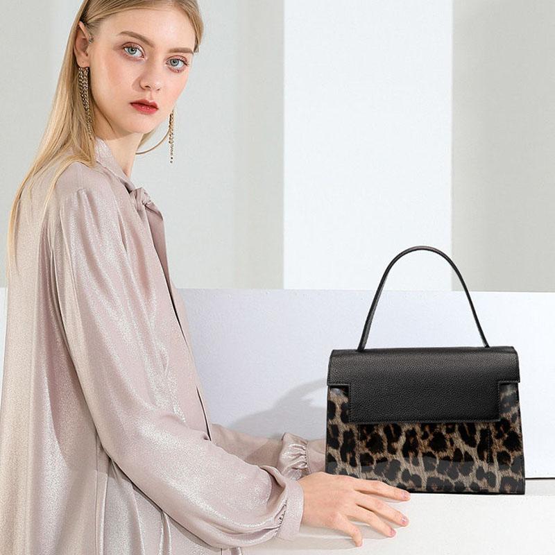 Personality Leopard Black High Quality Genuine Leather Top-Handle Bags Handbags Women Bags Luxury Large Capacity