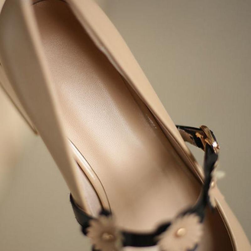 French Girl Single Shoes Small High Heels Thick Heels Retro  Gentle Mid-heel All-match