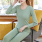Winter Ladies Thermal Underwear Set Long Sleeve Round Neck Solid Color Autumn Clothes Long Trousers Mother Bottoming Shirt