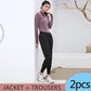 Women's Quick Dry Yoga Clothes Gym Running Sports Suit Short Long Sleeve Cardigan Zipper Top Jacket Loose Wide Leg Pants Suit Fitness Suit