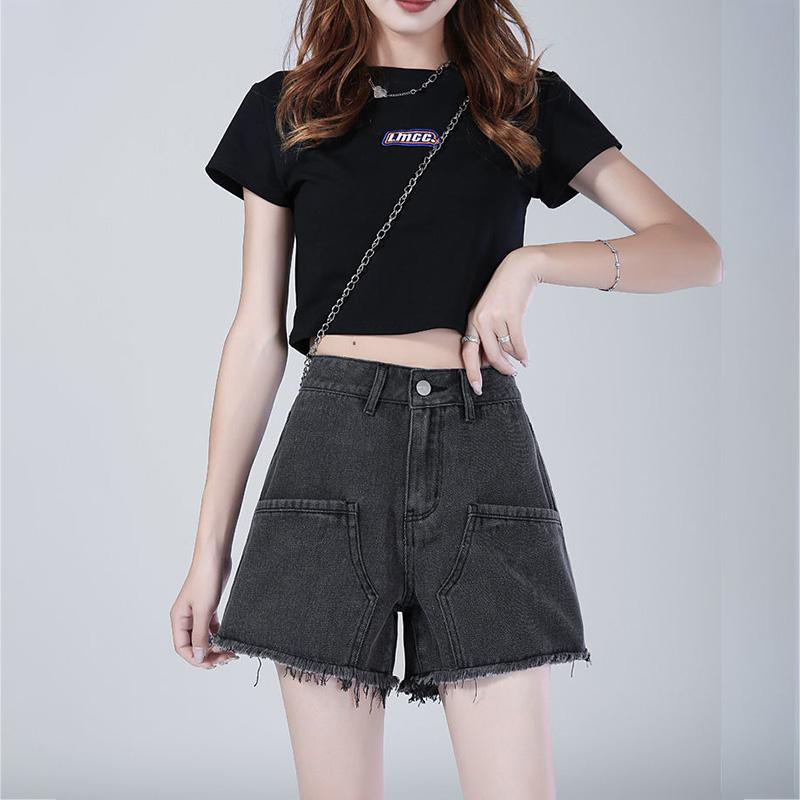 WTEMPO High Waist Denim Shorts Women Loose Spring and Summer Wide Leg A-line Casual Shorts