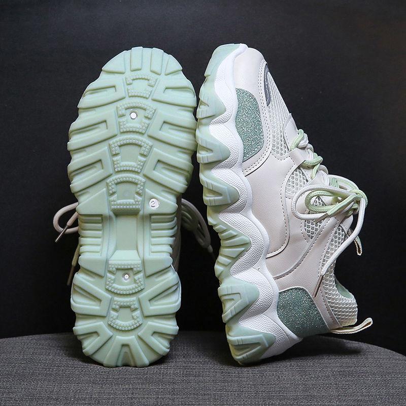 Sports Shoes Women Spring All-match Thick-soled Breathable Casual Shoes Mesh Sports Shoes Comfortable and Light