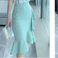 Chiffon Shirt Floral Short-sleeved Suit Female Sweet Temperament Thin Fishtail Skirt Two-piece Retro Style Skirt Chiffon Fishtail Skirt