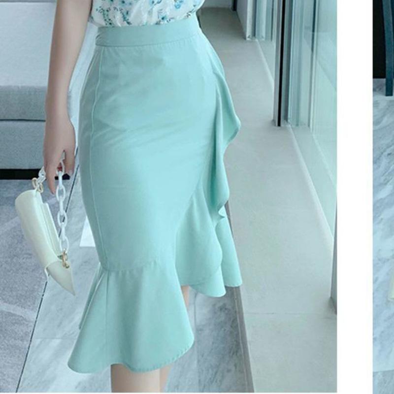 Chiffon Shirt Floral Short-sleeved Suit Female Sweet Temperament Thin Fishtail Skirt Two-piece Retro Style Skirt Chiffon Fishtail Skirt