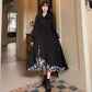 Women Sexy Floral Black Dresses Long Sleeve Dress with Irregular Stitching Spring and Autumn Dress