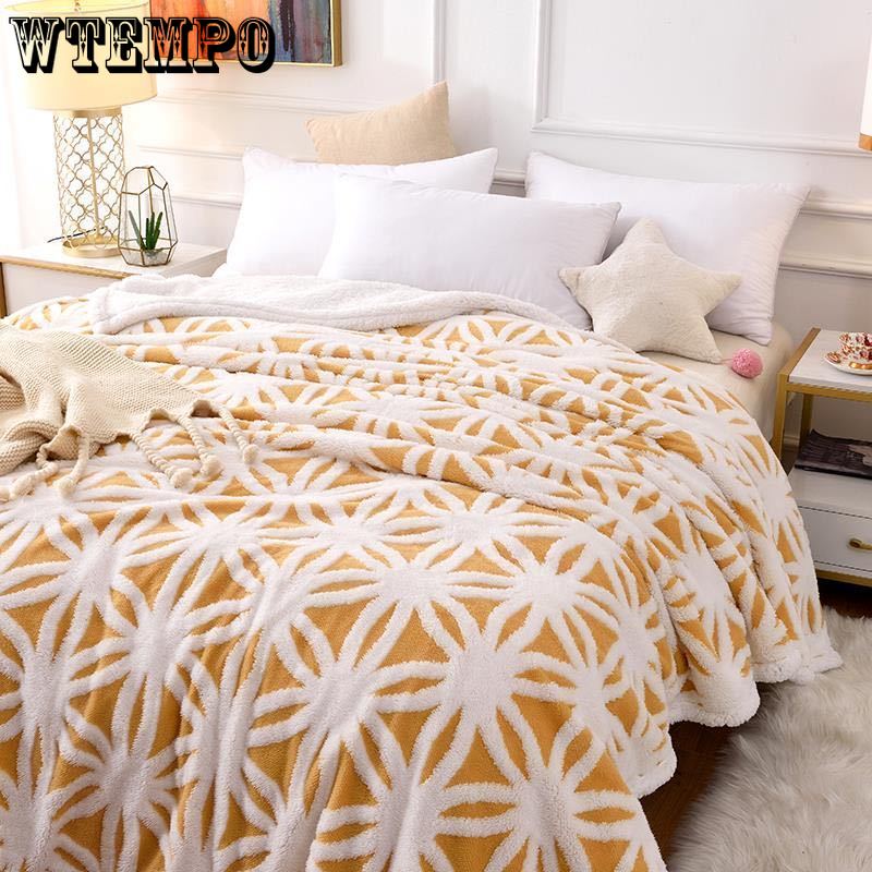 Bed Bedspread Winter Warmth Thickening Three-dimensional Double Layer Comfort Cotton Wool Jacquard Blanket Lamb Wool Blanket Home Textile Bedspread