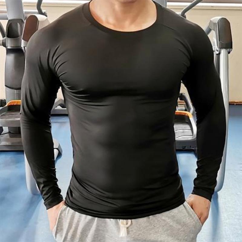 Men's Fitness Long-sleeved Quick-drying Running Sports T-shirt Muscle Training Sports Tights Solid Color Base
