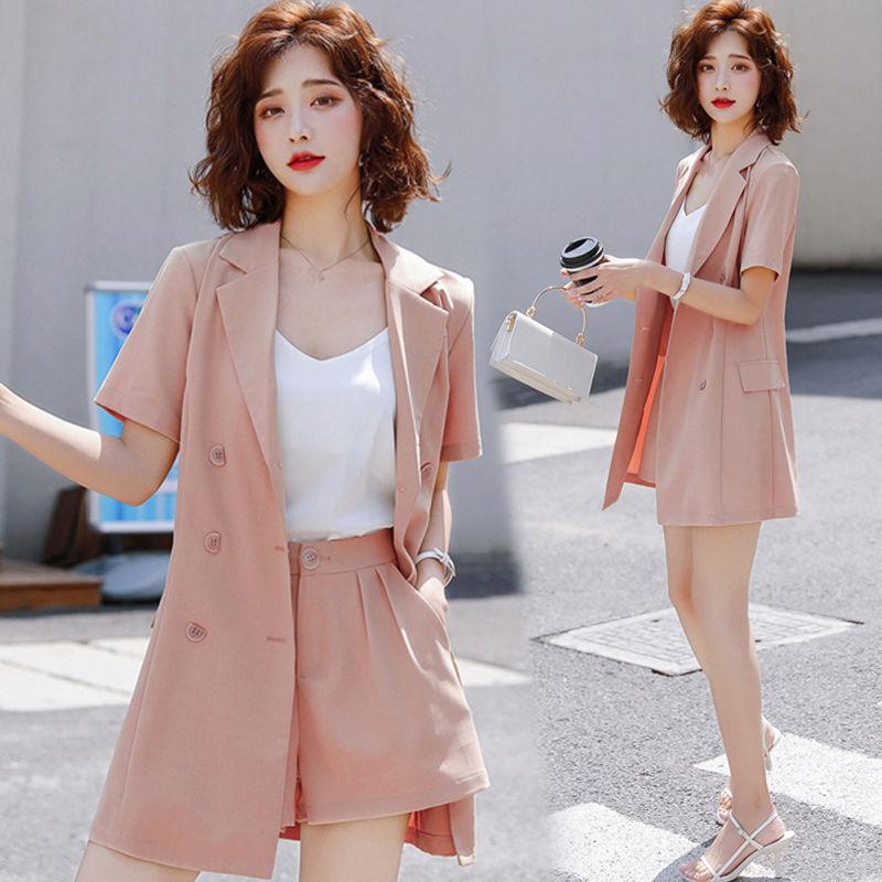 Suit Shorts Suit Female Summer Professional Suit Three-piece Short-sleeved Suit Jacket + Loose Shorts + Lined Casual Professional Suit