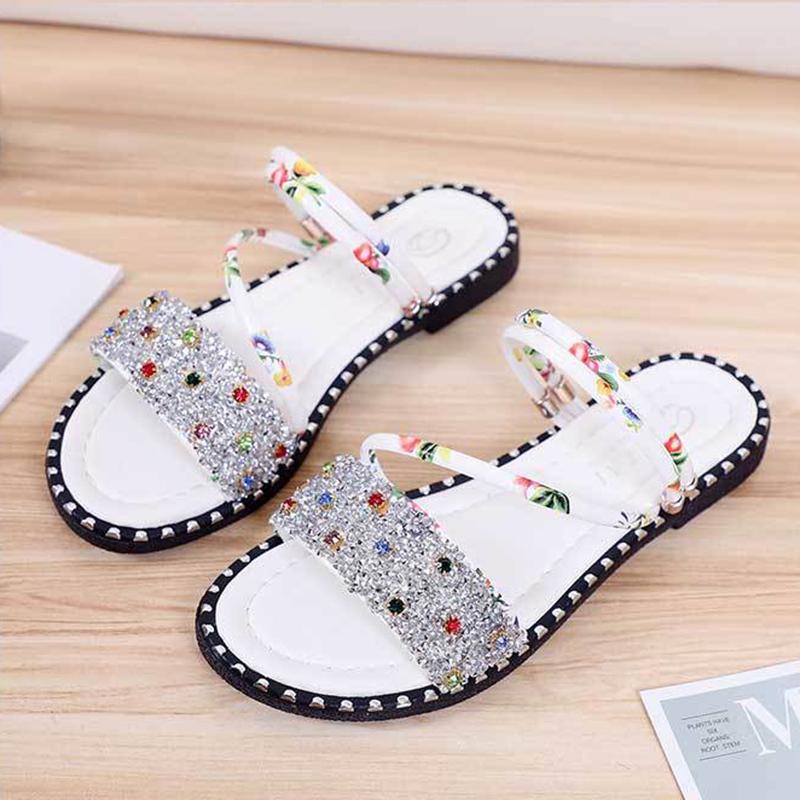Outing Two-wear Slippers Women's Summer Fashion Out-wearing Rhinestone All-match Dual-use Sandals Flat Summer Sandals