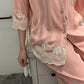 Women's Spring Autumn Long-sleeved Pajamas Set Sexy Lace V Neck Ice Silk Jacquard Striped Homewear Loose Comfortable Sleeping Suit Two-piece Set