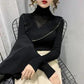 Ruffled Half Turtleneck Sweater Women  Autumn  Winter Wear Lace Style Self-cultivation Hollow Knit Bottoming Shirt Top