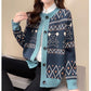 Bear Jacquard Sweater Jacket Women's Autumn and Winter Loose and Lazy Style Contrast Color Knitted Cardigan Top Trendy