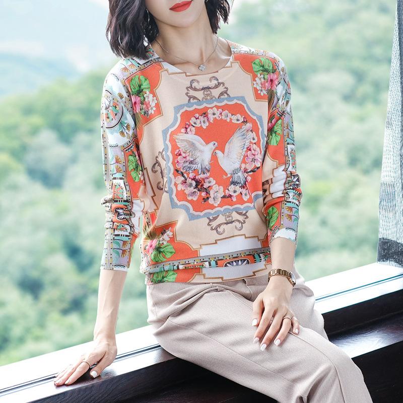 Autumn  Winter Ethnic Style Printed Sweater Women Short O-neck Pullover Loose Plus Size Wool Sweater Ladies Knit Jumper Top