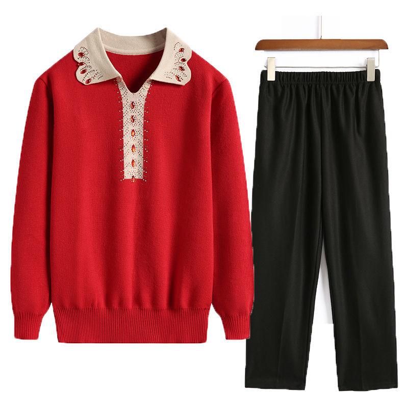 Spring and Autumn Suit Sweater Women's Loose Large Size Lapel Sweater Bottoming Shirt Pants