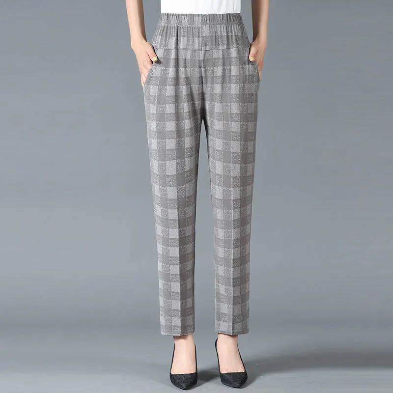 Women's Pants Spring and Summer Elastic Casual Pants Large Size Loose Breathable Pants Elastic High Waist Straight Pants