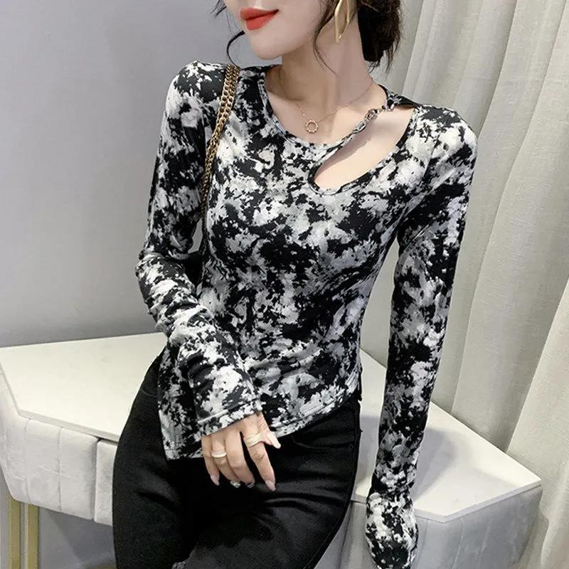 Spring and Autumn T-shirt Women's Long-sleeved Sexy Top Slim Bottoming Shirt