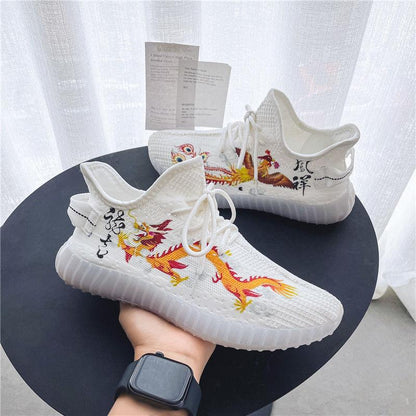 Trend Canvas Coconut Shoes Couple Korean Breathable Running Net Shoes Summer Fly Woven Breathable Casual Sneakers