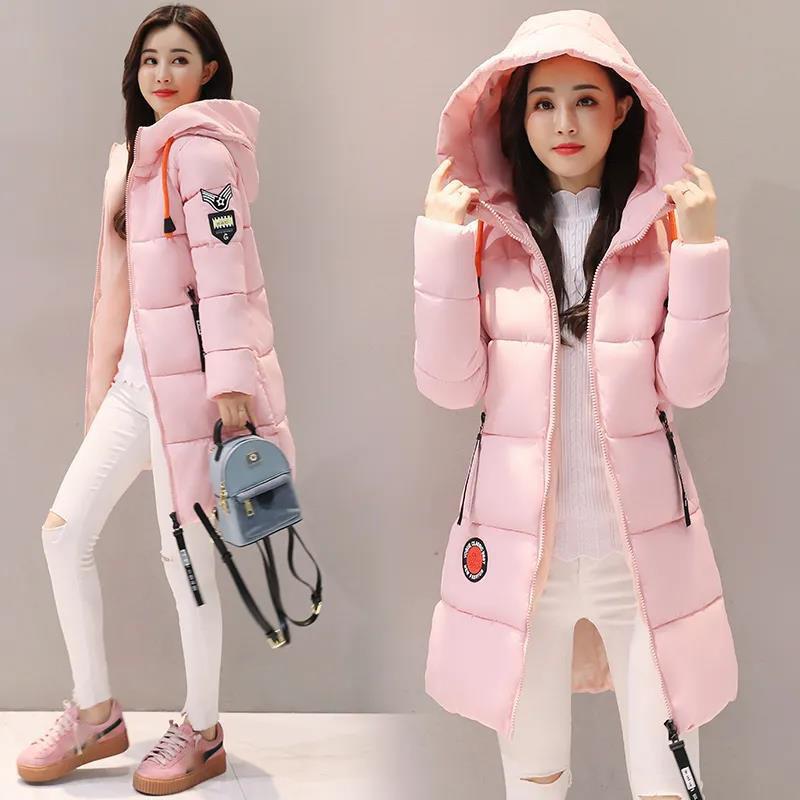 Winter Down Jacket Thick Cotton Padded Hooded Jacket Women's Loose Plus Size Parka Mid-length Coat